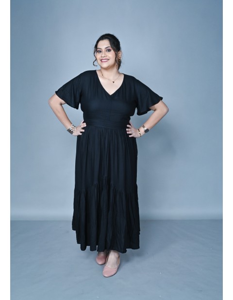 Front -slit Maxi Dress Black