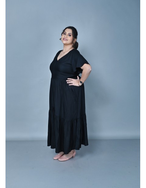 Front -slit Maxi Dress Black