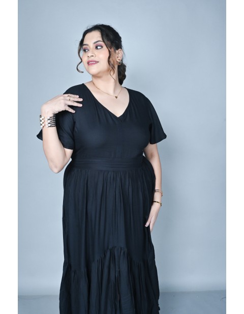 Front -slit Maxi Dress Black