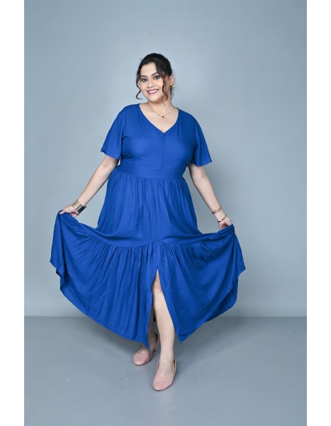 Front -slit Maxi Dress Blue
