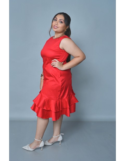 Sleeveles Elegant Ruffle Hem Midi Dress Red