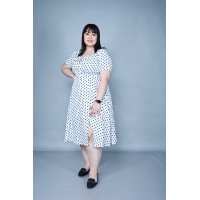 Polka Dot Puff Sleeves Midi Dress White