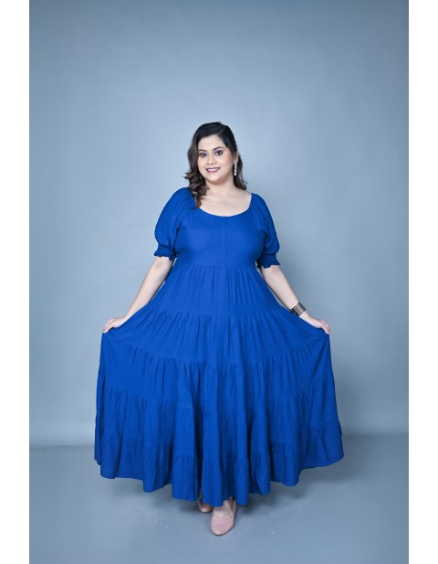 Ruffle Tiered Fit & Flare Maxi Dress Blue