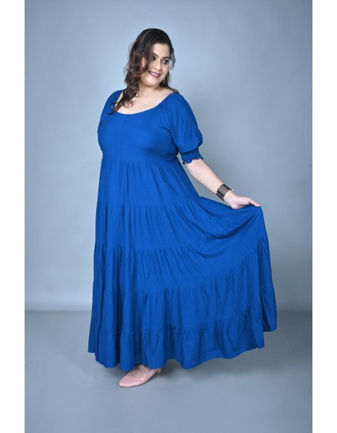 Ruffle Tiered Fit & Flare Maxi Dress Blue