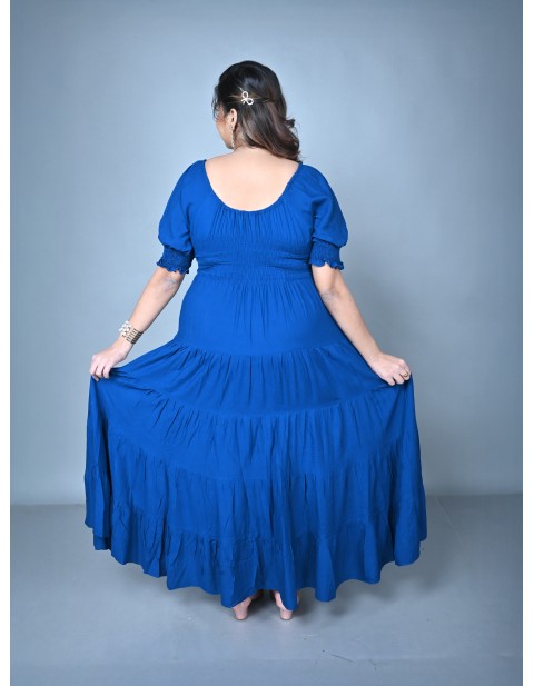 Ruffle Tiered Fit & Flare Maxi Dress Blue