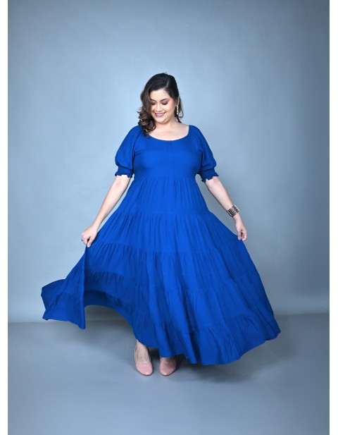 Ruffle Tiered Fit & Flare Maxi Dress Blue