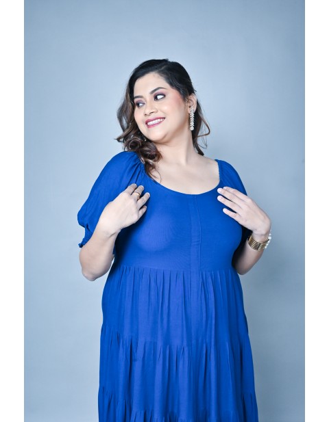 Ruffle Tiered Fit & Flare Maxi Dress Blue