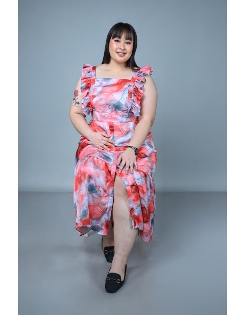Ruffle Sleeve Maxi Dress Red
