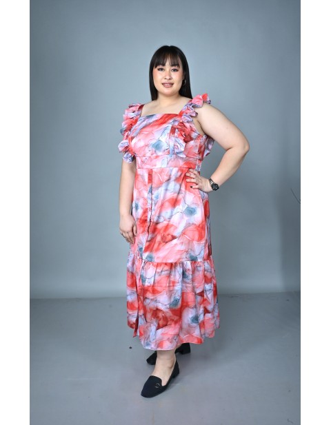 Ruffle Sleeve Maxi Dress Red