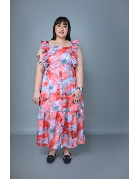 Ruffle Sleeve Maxi Dress Red