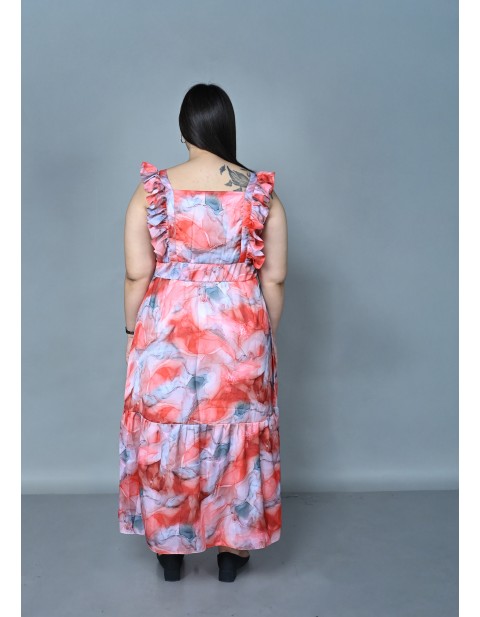 Ruffle Sleeve Maxi Dress Red