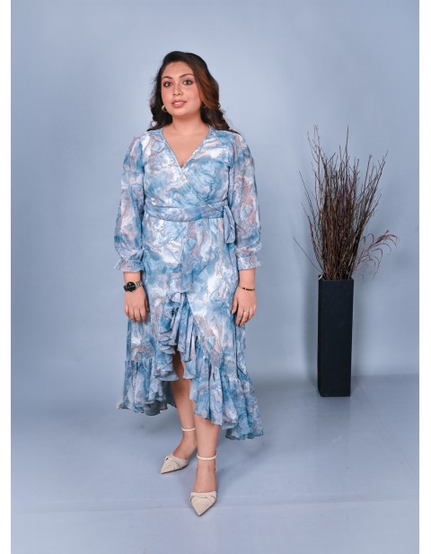 Marble Wrap Ruffle Dress