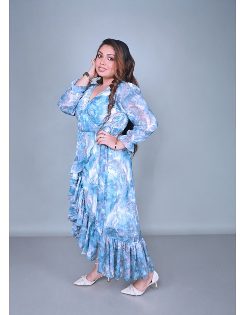 Marble Wrap Ruffle Dress