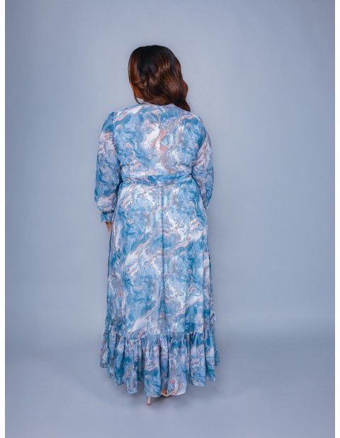 Marble Wrap Ruffle Dress