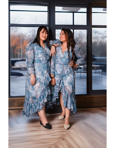 Marble Wrap Ruffle Dress