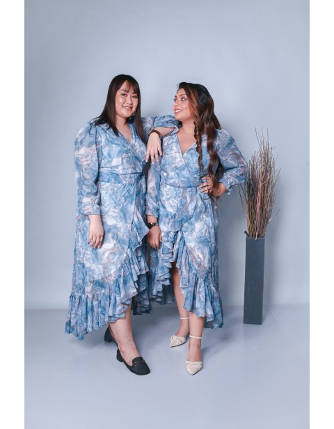 Marble Wrap Ruffle Dress