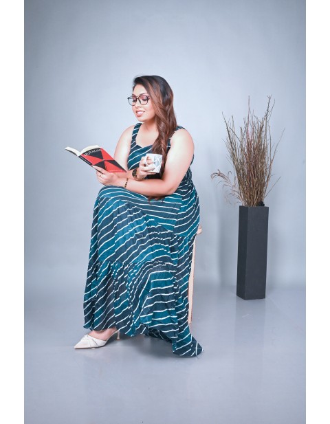 Teal Striped Tiered Maxi Dress