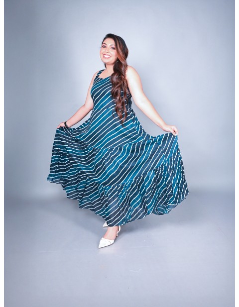 Teal Striped Tiered Maxi Dress