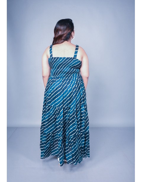 Teal Striped Tiered Maxi Dress