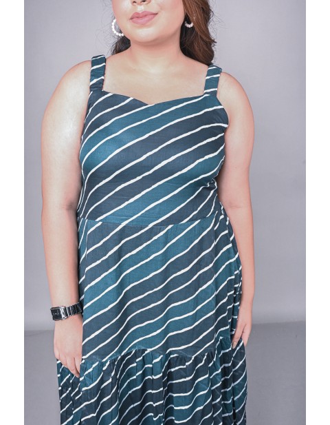 Teal Striped Tiered Maxi Dress