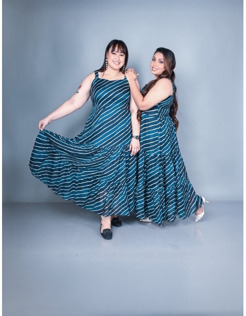 Teal Striped Tiered Maxi Dress