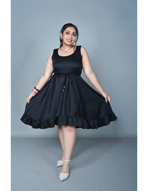 Fluid Drape Satin Flared Midi Dress Black