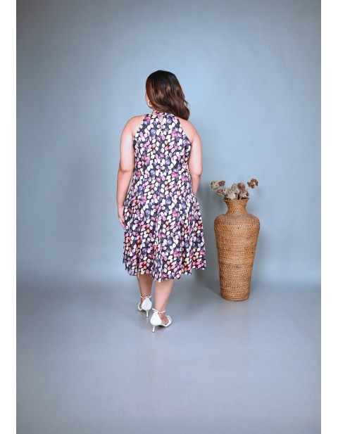 Halterneck Knee Length A-Line Dress Spoted