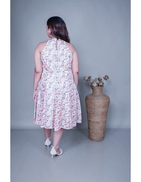 Halterneck Knee Length A-Line Dress White