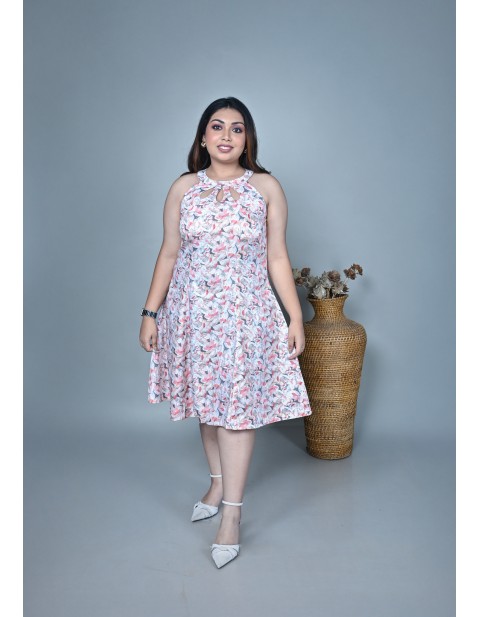 Halterneck Knee Length A-Line Dress White