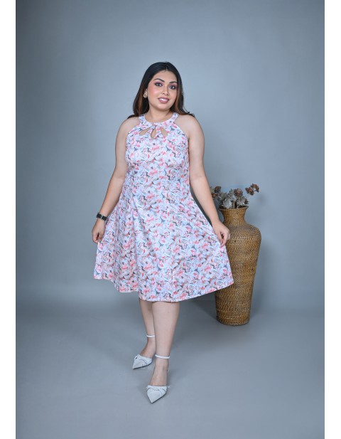 Halterneck Knee Length A-Line Dress White