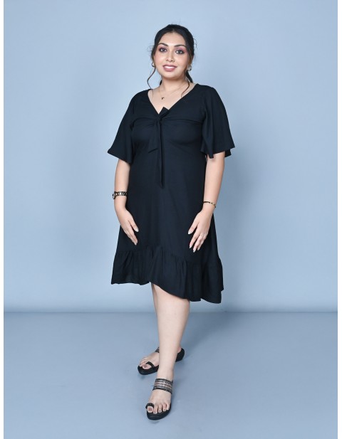 Midnight Breeze Tie-Front A-Line Dress