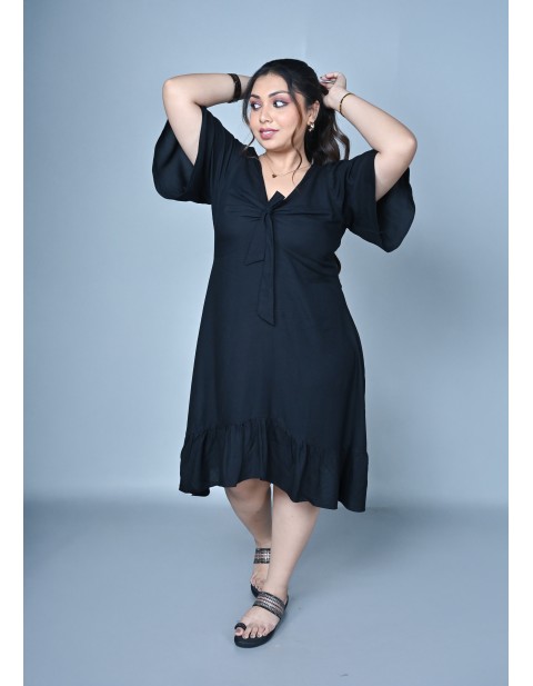 Midnight Breeze Tie-Front A-Line Dress