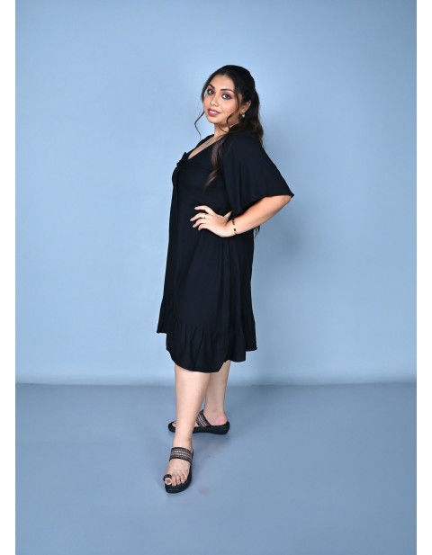 Midnight Breeze Tie-Front A-Line Dress