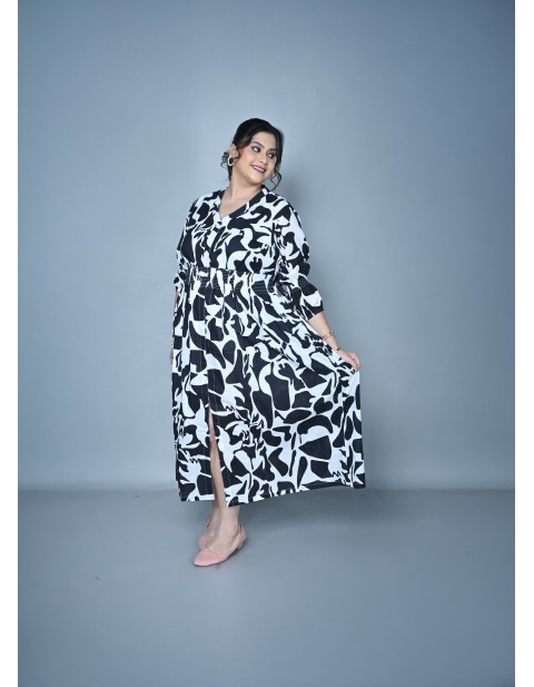 Monochrome Muse Printed Maxi Dress