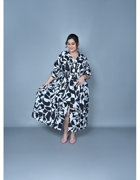 Monochrome Muse Printed Maxi Dress