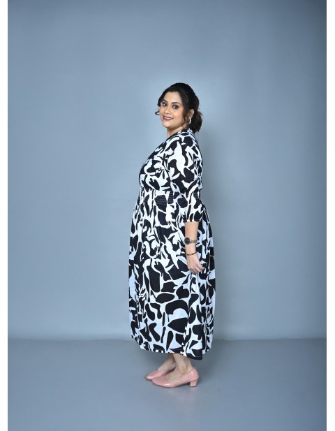 Monochrome Muse Printed Maxi Dress