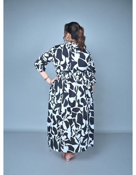 Monochrome Muse Printed Maxi Dress