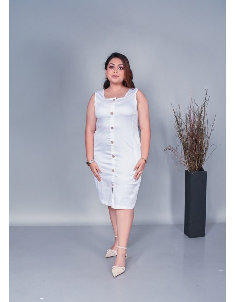 Button Front Knee Length Body Skimming Dress