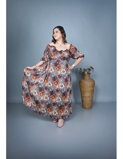 Autumn Blossom Off Shoulder Maxi Dress