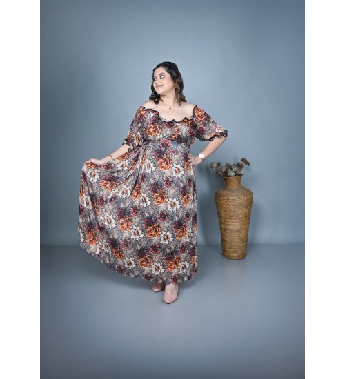 Autumn Blossom Off Shoulder Maxi Dress