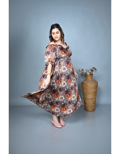 Autumn Blossom Off Shoulder Maxi Dress