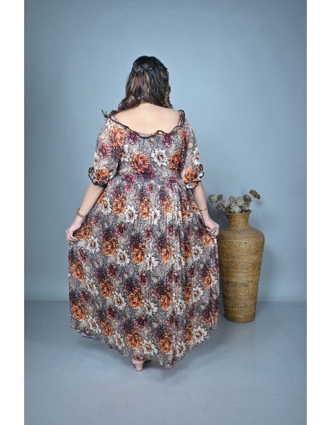 Autumn Blossom Off Shoulder Maxi Dress