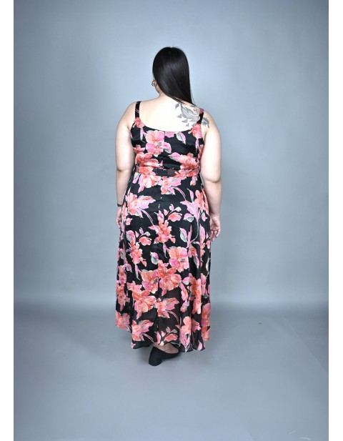 Midnight Blossom Belted Midi Dress