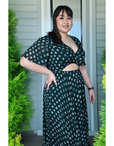 Emerald Dusk Cut-Out Maxi Dress