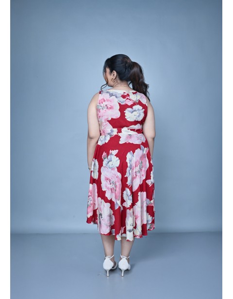 Crimson Bloom Wrap Midi Dress