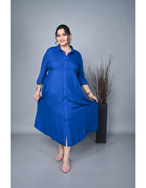Azure Eleegance Shirt Maxi Dress Blue