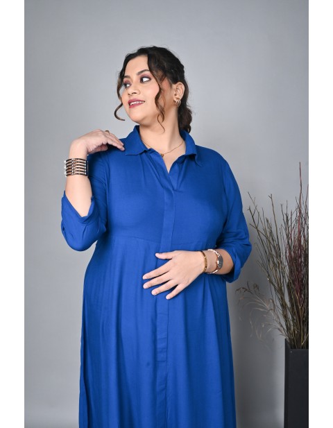 Azure Eleegance Shirt Maxi Dress Blue