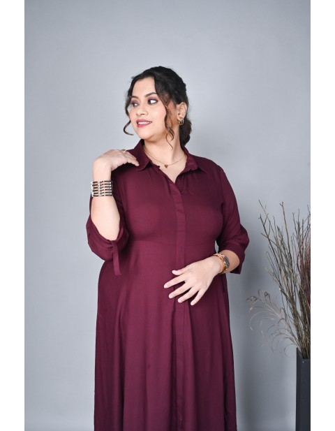 Azure Eleegance Shirt Maxi Dress Brown